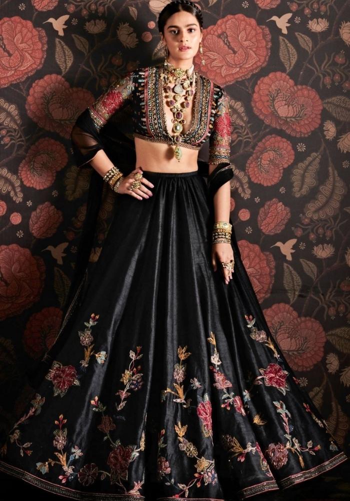 Coal Black Handcrafted Lehenga 001 Coal Black Handcrafted Lehenga