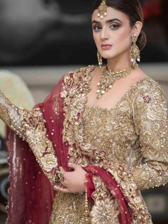 Red & Beige Gown Bridal Lehenga