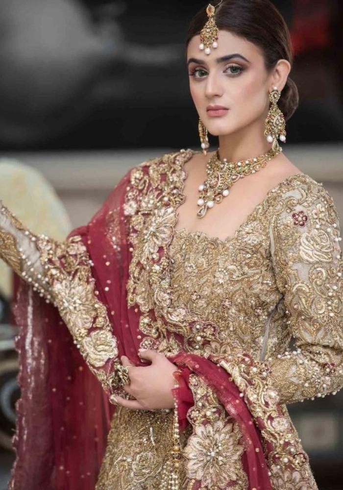 Red & Beige Gown Bridal Lehenga 01 Red & Beige Gown Bridal Lehenga