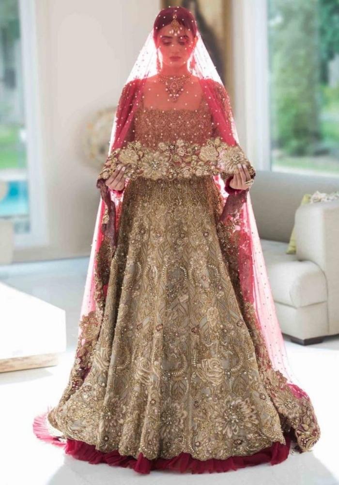 Red & Beige Gown Bridal Lehenga 03