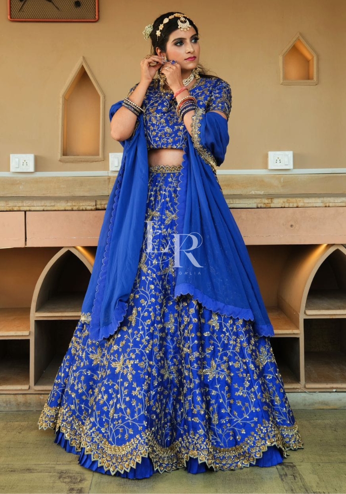 Navy Blue Embroidered Silk Lehenga 001 Navy Blue Embroidered Silk Lehenga