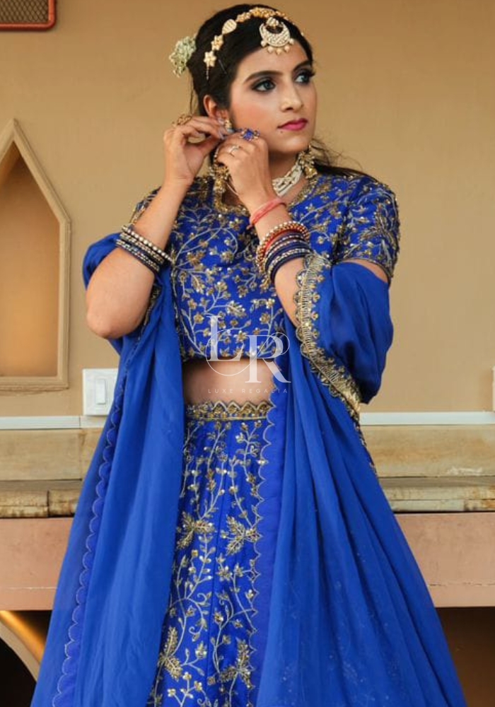 Navy Blue Embroidered Silk Lehenga 003 Navy Blue Embroidered Silk Lehenga