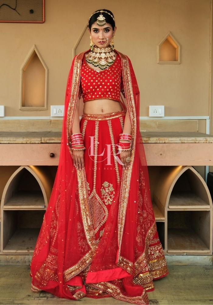 Red Silk Emrboidered Bridal Lehenga 002