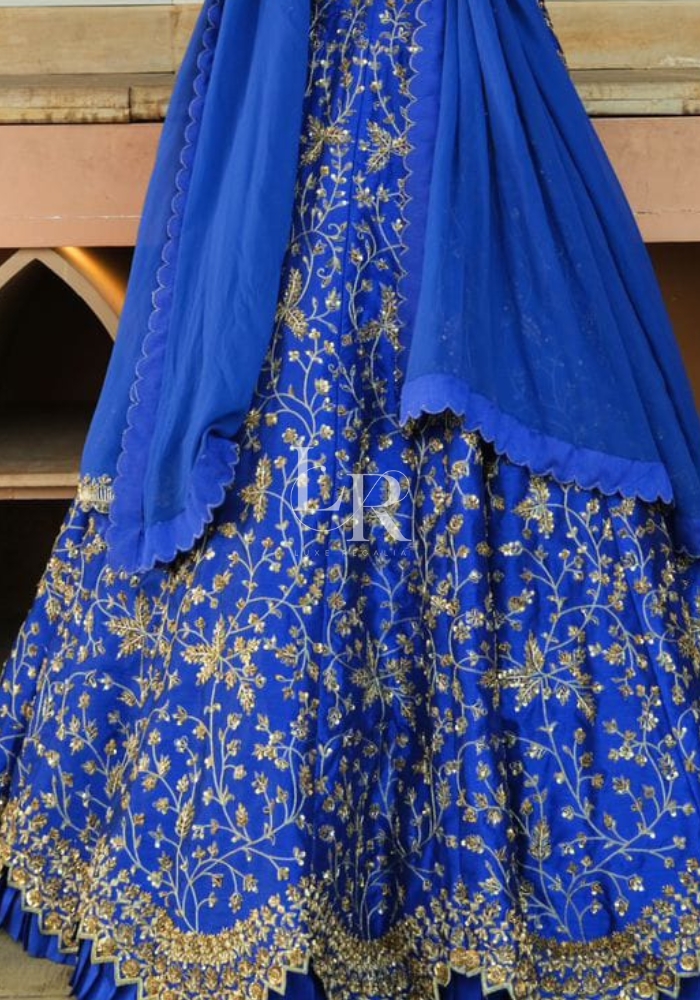 Navy Blue Embroidered Silk Lehenga 002