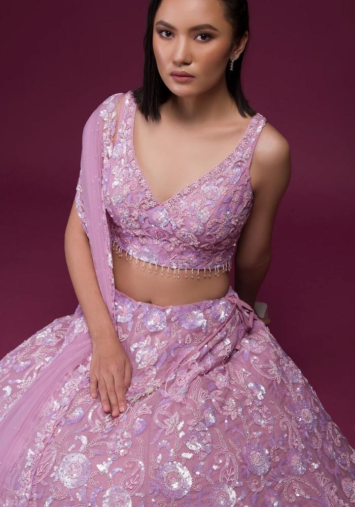 Embroidered Baby Pink Organza Lehenga Choli 01 Embroidered Baby Pink Organza Lehenga Choli