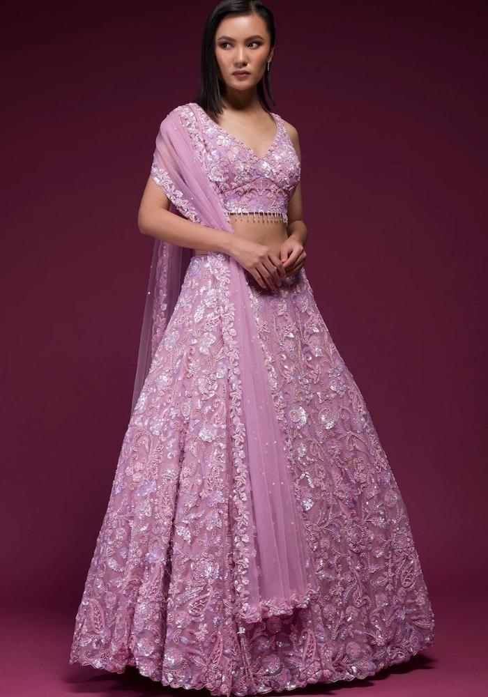Embroidered Baby Pink Organza Lehenga Choli 02