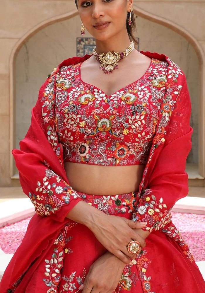 Embroidered Red Deep Bridal Lehenga Choli 02
