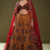 Designer Bridal Velvet Mustard Maroon Lehenga Choli