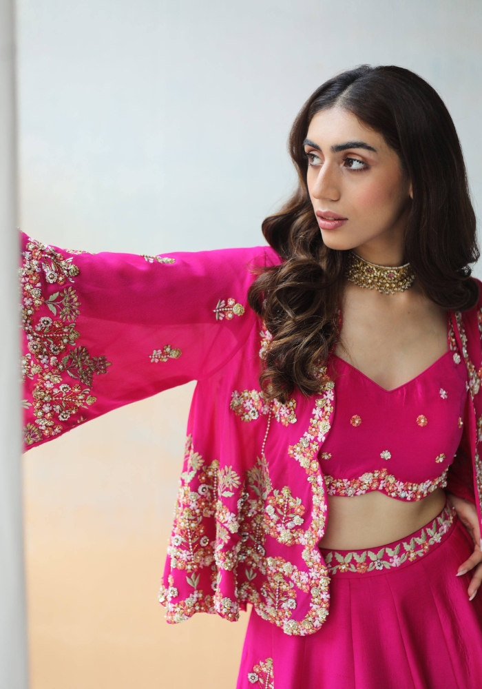 Embroidered Fuchsia Pink Lehenga 04