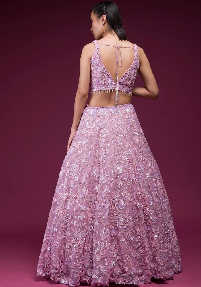 Embroidered Baby Pink Organza Lehenga Choli 07
