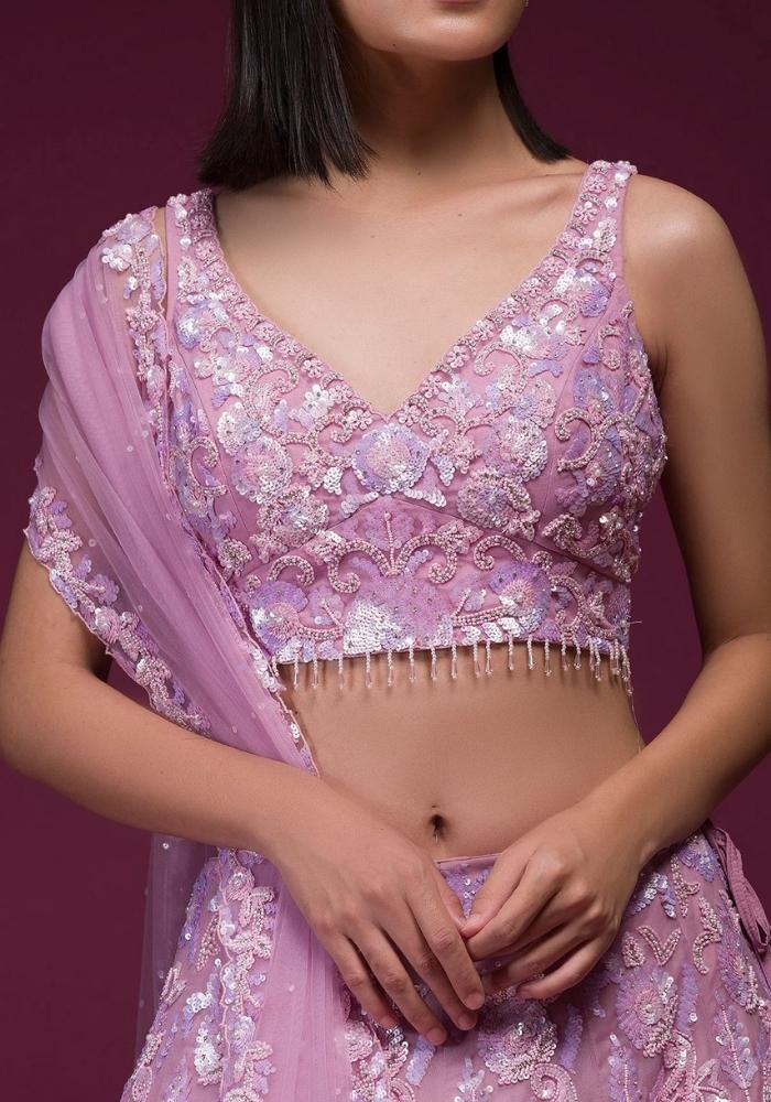 Embroidered Baby Pink Organza Lehenga Choli 06