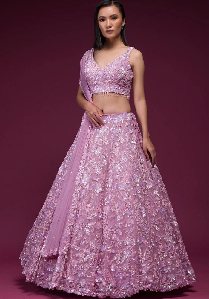 Embroidered Baby Pink Organza Lehenga Choli 03