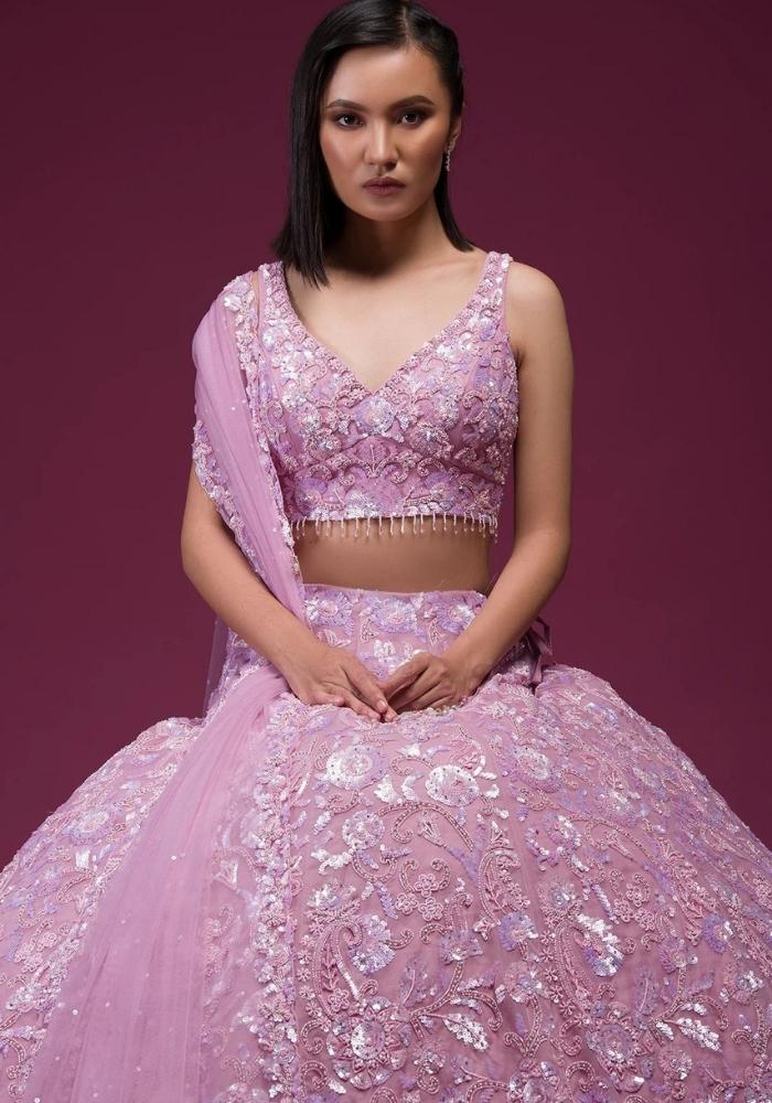 Embroidered Baby Pink Organza Lehenga Choli 04