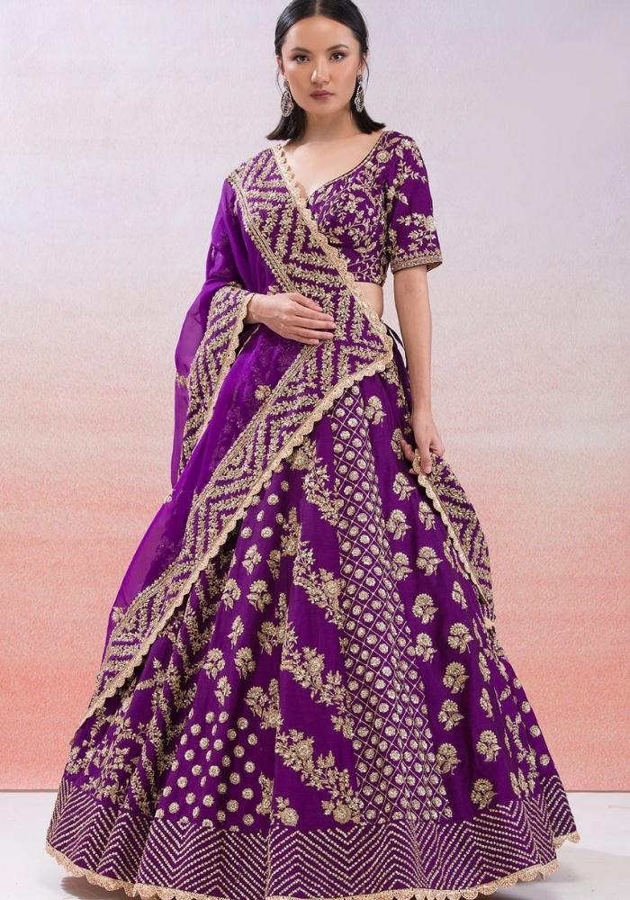 Purple Embroidered Lehenga Choli 05