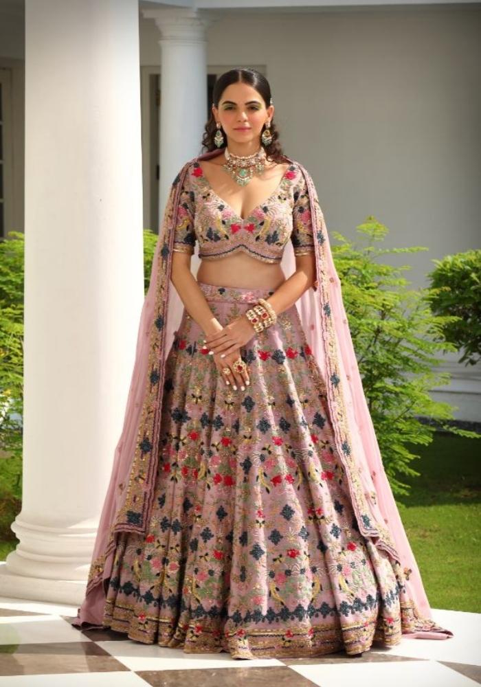 Purple Silk & Satin Organza Embroidered Lehenga Choli 007