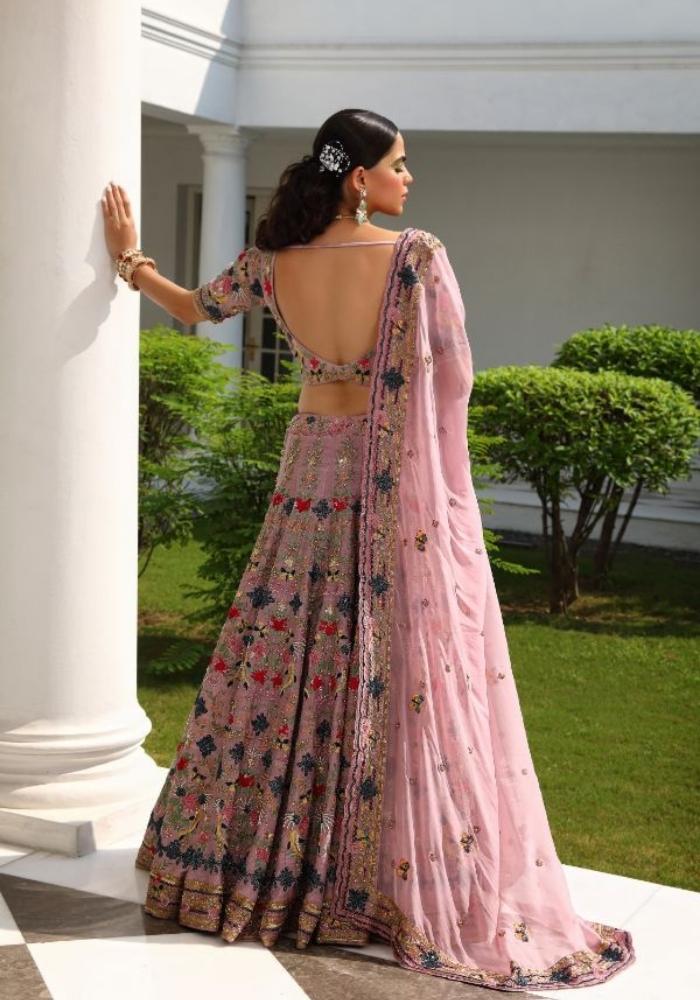 Purple Silk & Satin Organza Embroidered Lehenga Choli 006