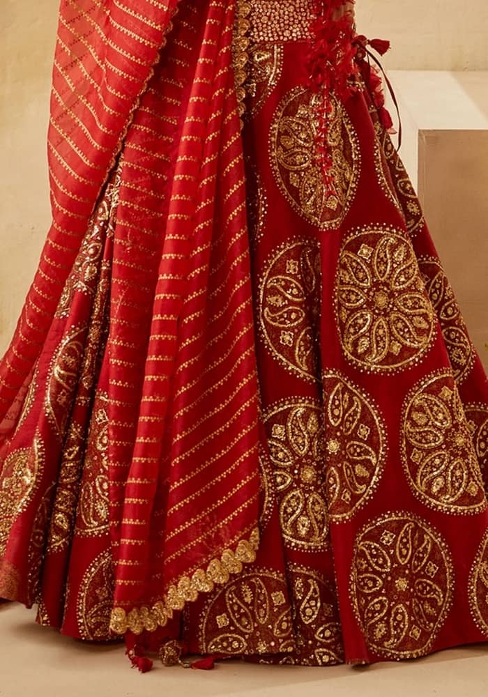 Red Lehenga Choli With Golden Thread Embroidery 005