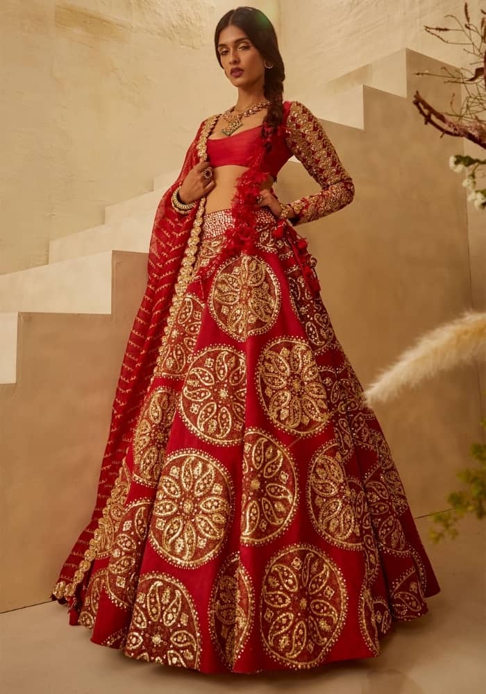 Red Lehenga Choli With Golden Thread Embroidery 003