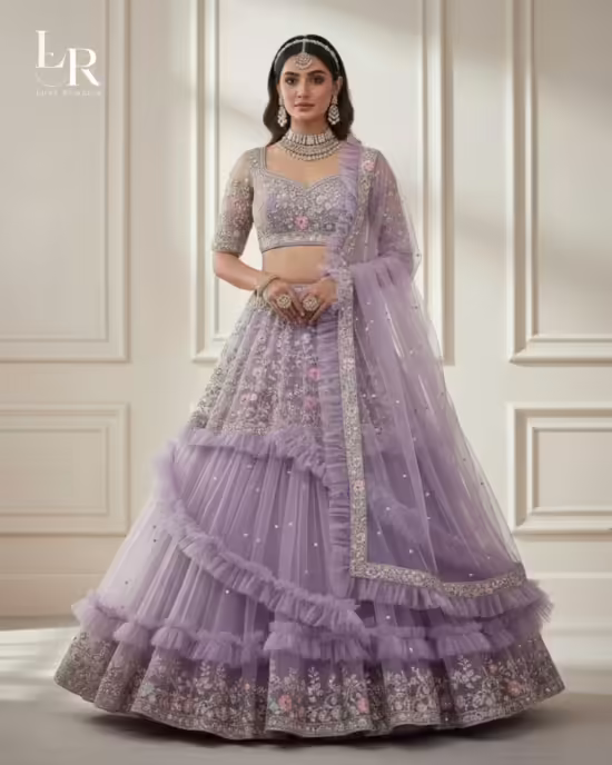 Lavender Blossom Layered Ruffle Lehenga Choli