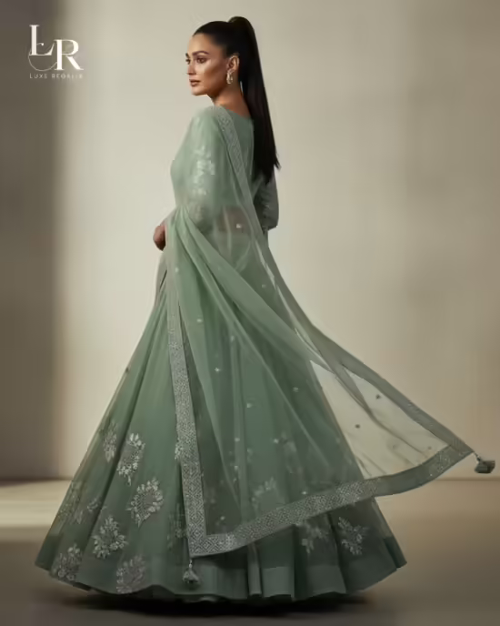 Sage Greem Georgette Embroiderd Lehenga Choli