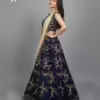 Navy Blue Silk Lehenga Choli with Golden Floral Embroidery
