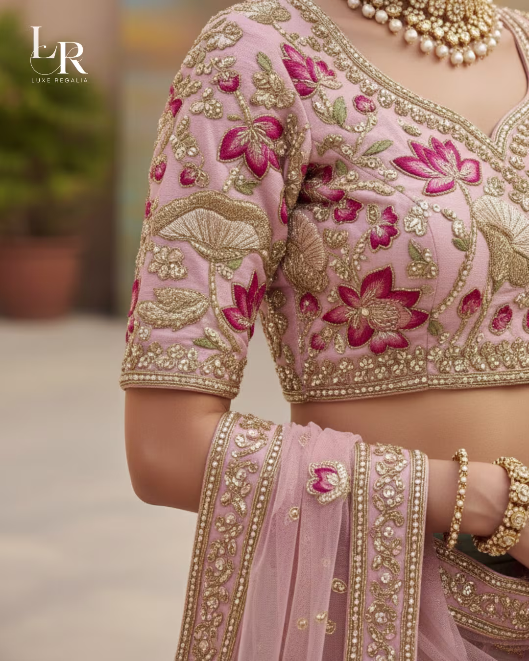 Aqua & Blush Lotus Embroidered Lehenga Choli 002