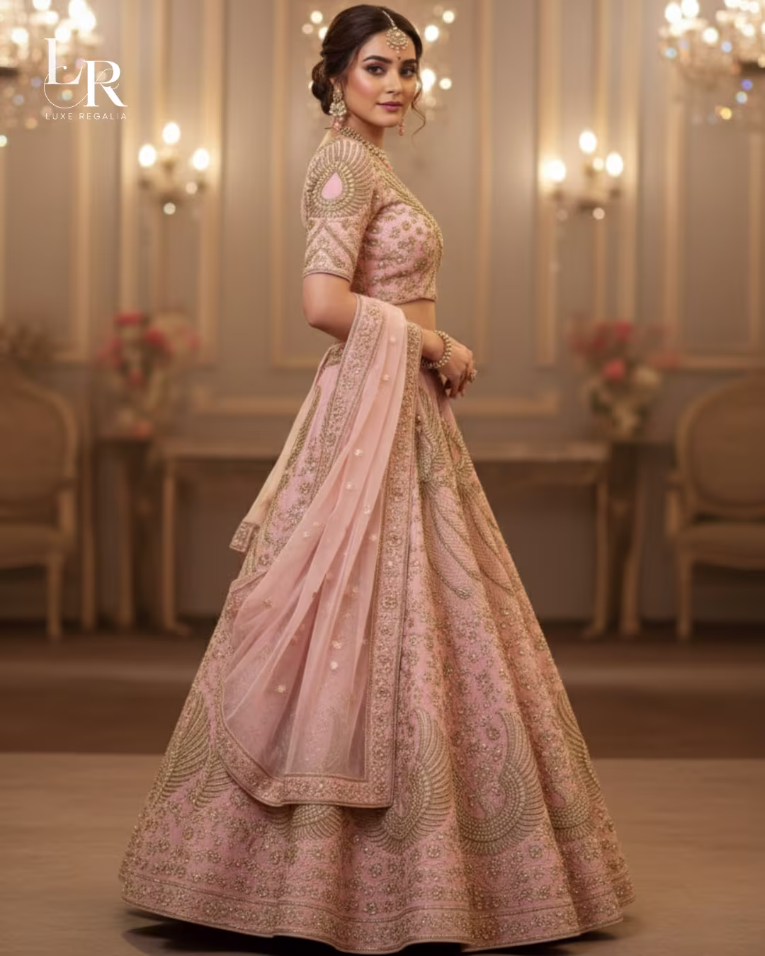 Blush Pink Phoenix & Floral Embroidered Bridal Lehenga Choli 006 Blush Pink Phoenix & Floral Embroidered Bridal Lehenga Choli