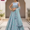 Sky Blue Hand Embroidered Floral Lehenga Choli