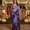 Purple & Lavender Floral Embroidered Chiffon Saree