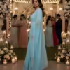 Powder Blue Floral Embroidered Chiffon Saree