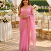 Blush Pink Scallop Border Embroidered Organza Saree