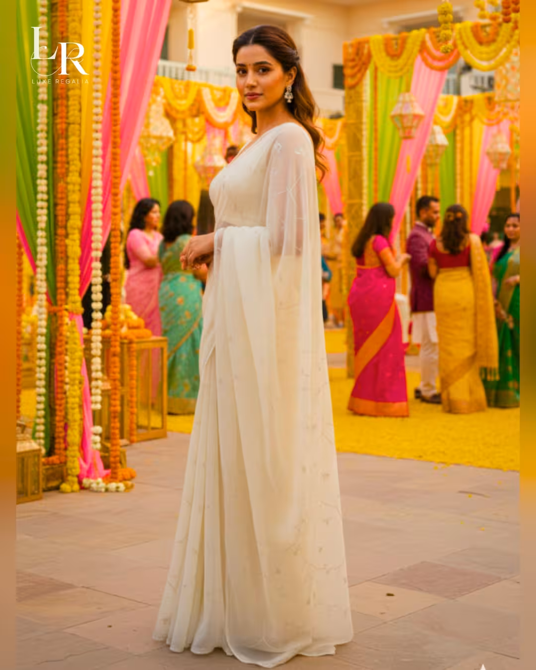 Ivory Silver Sequin Embroidered Chiffon Saree 001 Ivory Silver Sequin Embroidered Chiffon Saree