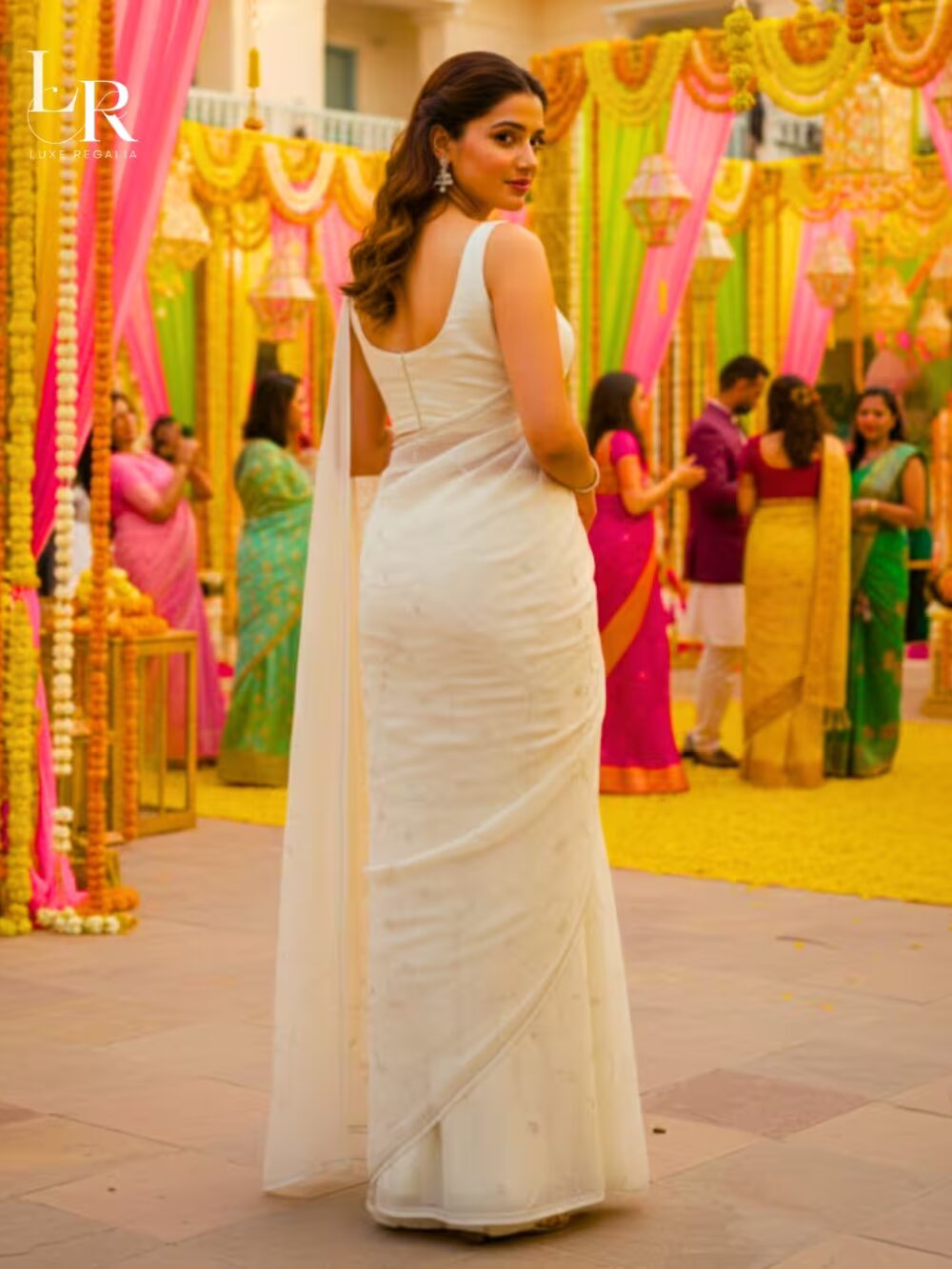 Ivory Silver Sequin Embroidered Chiffon Saree 004