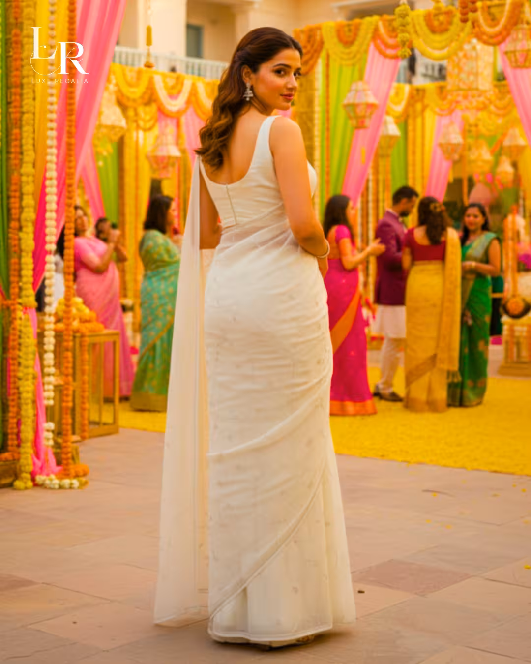 Ivory Silver Sequin Embroidered Chiffon Saree 004